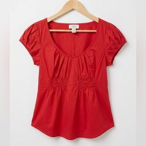 LOFT Scarlet Smocked Ruffle Sleeve A-Line Blouse
